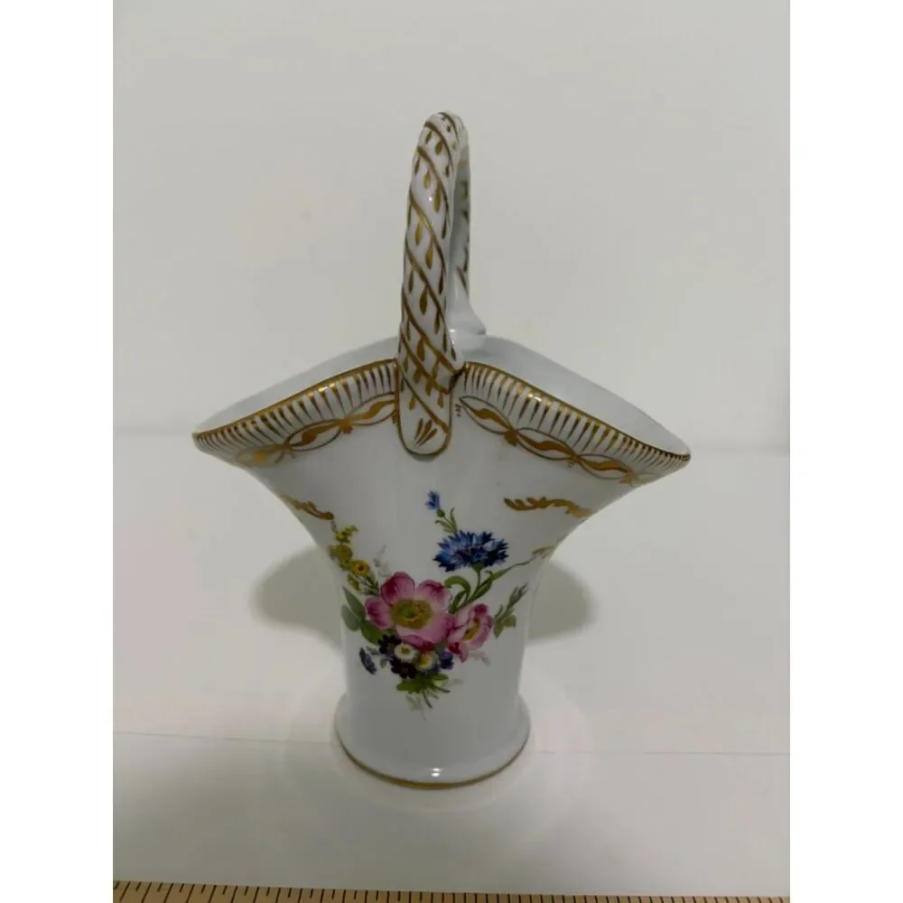Vintage Paris royal Peint a la Main Handled floral basket vase gold trim